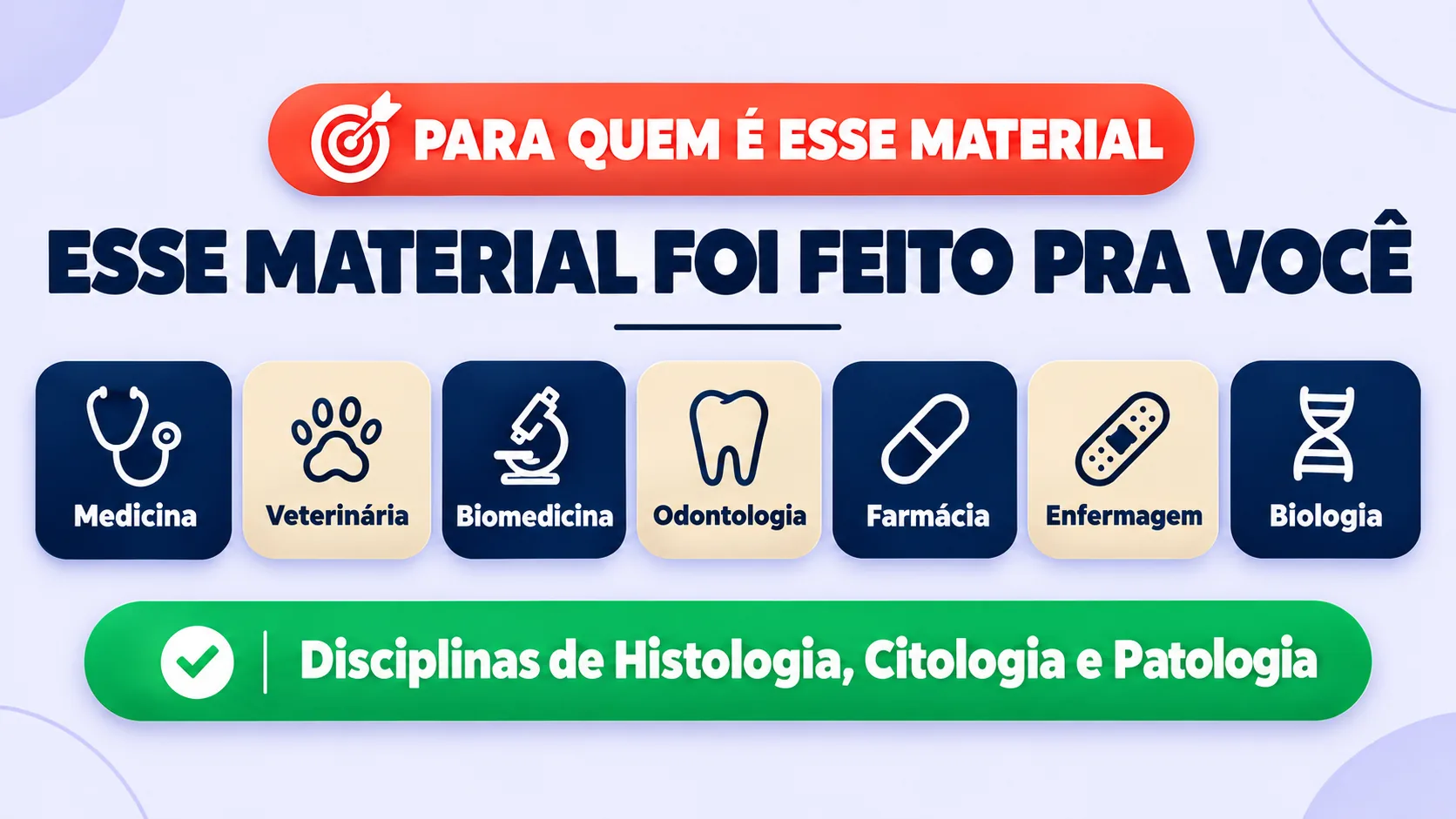 Para quem é esse material: esse material foi feito pra você de Medicina, Veterinária, Biomedicina, Odontologia, Farmácia, Enfermagem e Biologia