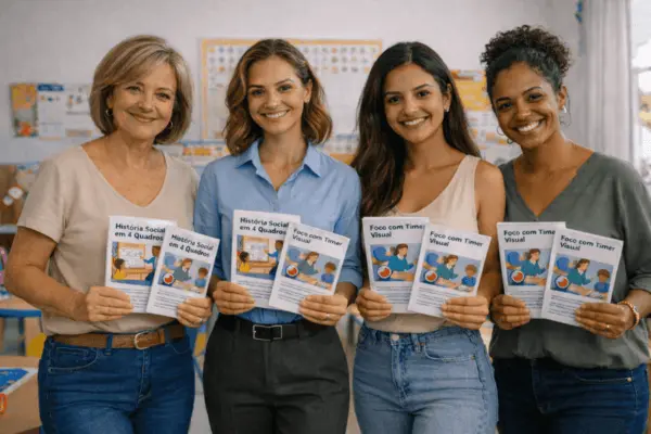 Professoras com as cartilhas do AEE